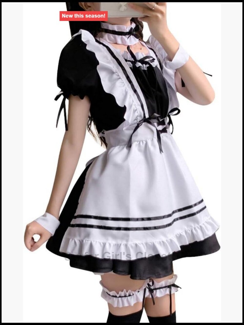 Maid Costume Dress Lolita Gingham Puff Sleeve Cosplay Halloween